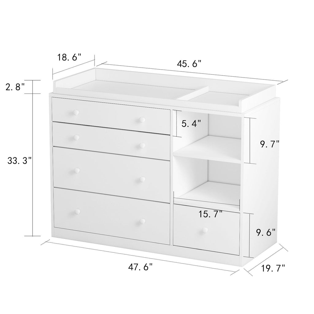 Premium White 5-Drawer Dresser with Baby Changing Table by Kerrogee - 47.2L