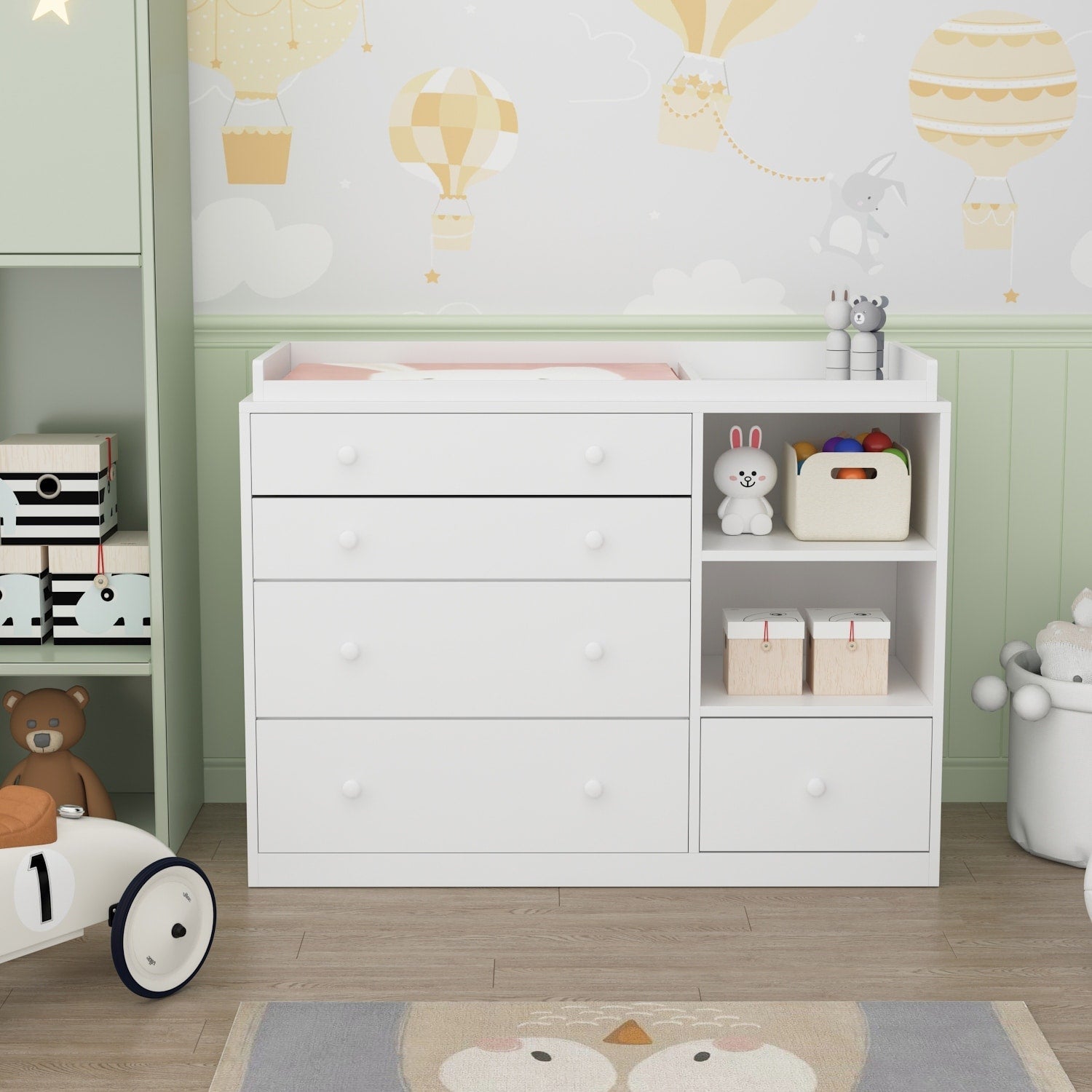 Premium White 5-Drawer Dresser with Baby Changing Table by Kerrogee - 47.2L