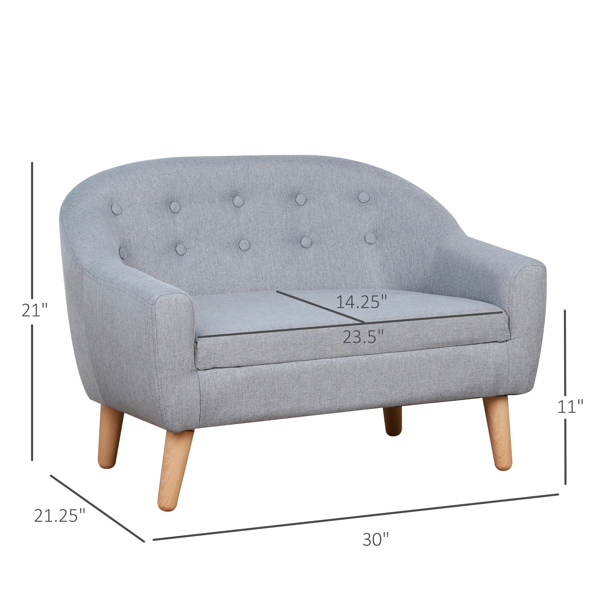 Qaba Kids Sofa Linen Fabric Wooden 2 Seat Armrest Children Chair Cozy