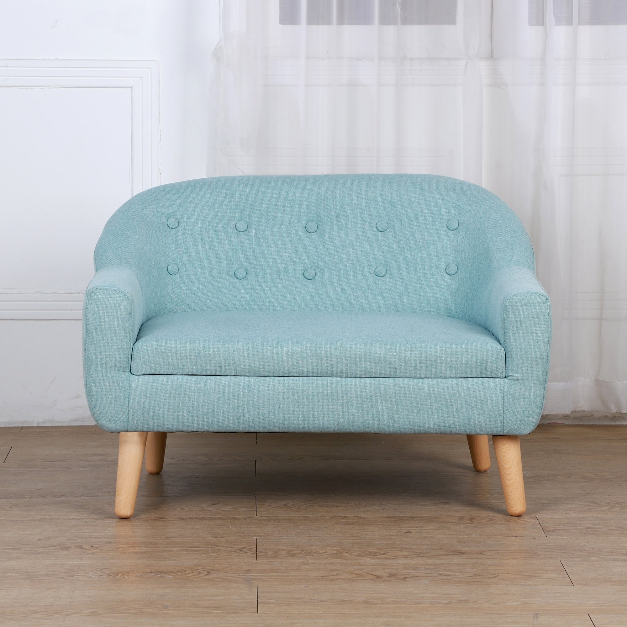 Qaba Kids Sofa Linen Fabric Wooden 2 Seat Armrest Children Chair Cozy