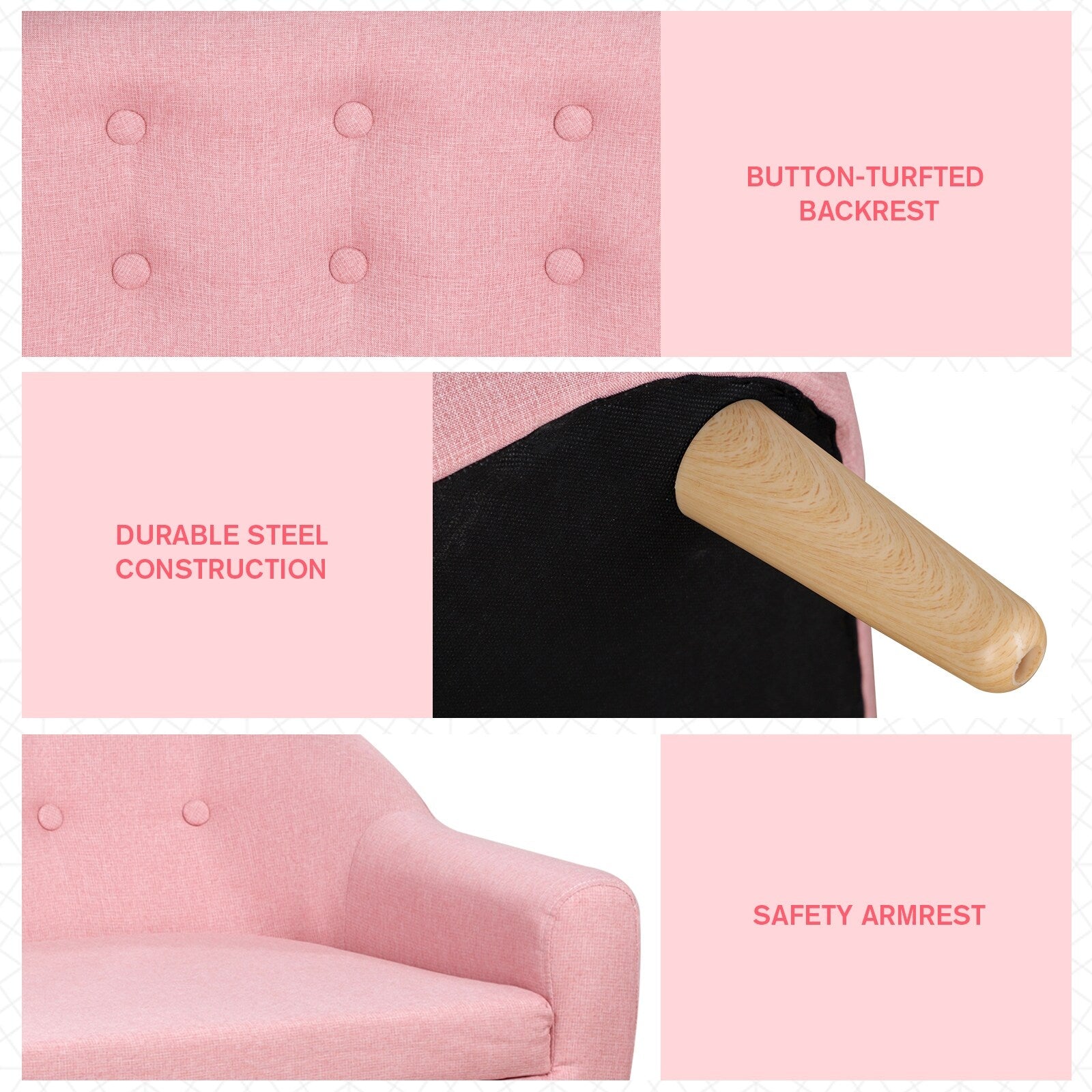 Qaba Kids Sofa Linen Fabric Wooden 2 Seat Armrest Children Chair Cozy