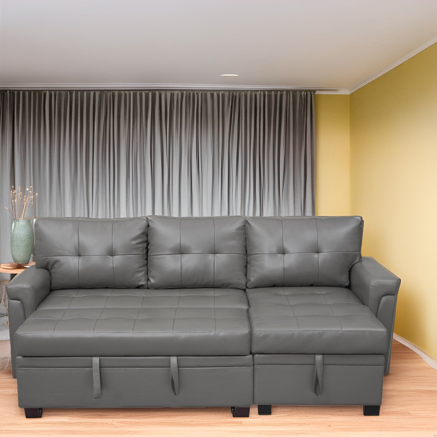 Reversible Sectional Sofa with Pull-Out Sleeper Bed, Hidden Storage Chaise, Durable Legs,