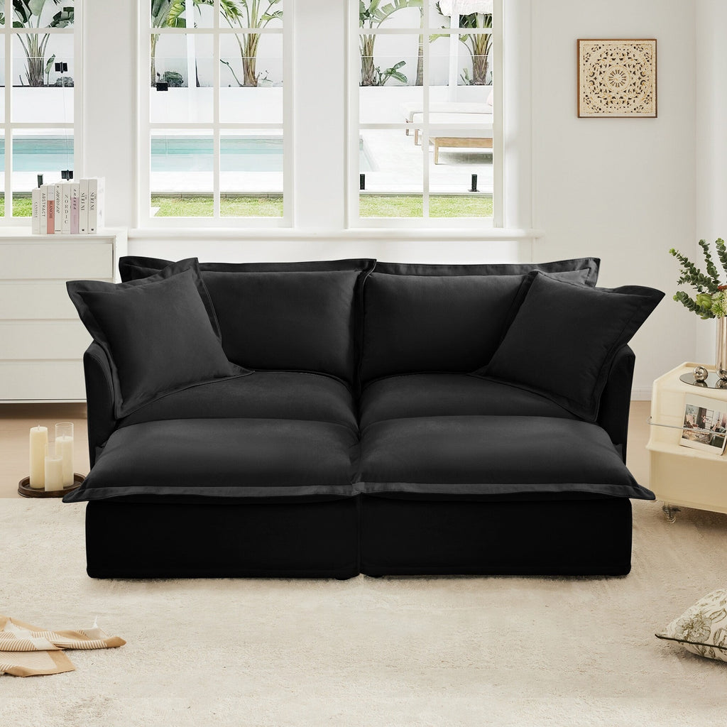 Slipcovered Sofa 2 Seater Sofa With 2 Ottomans, 2 Seater Sleeper Sofa Bed Home Theater Oversized Sofa