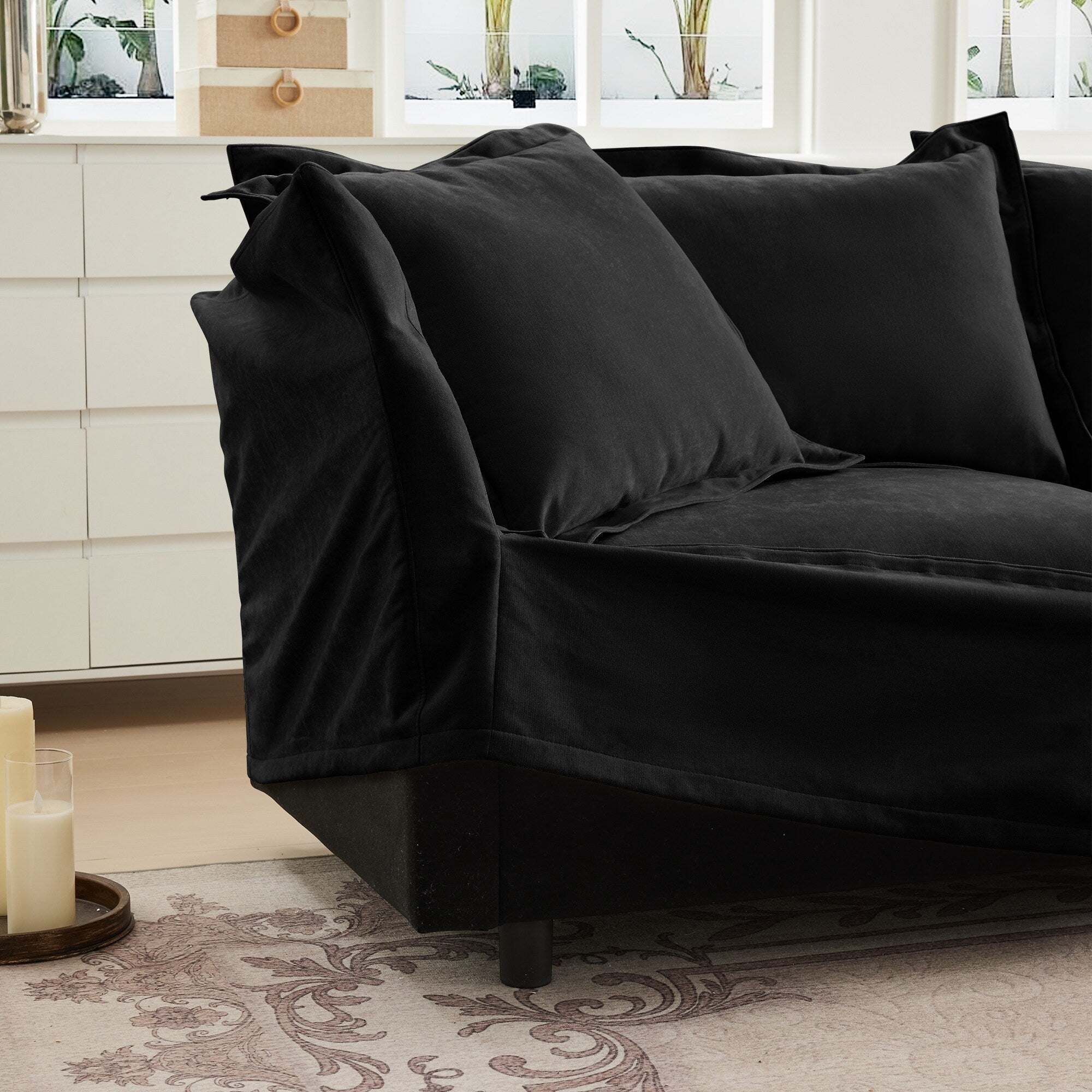 Slipcovered Sofa 2 Seater Sofa With 2 Ottomans, 2 Seater Sleeper Sofa Bed Home Theater Oversized Sofa