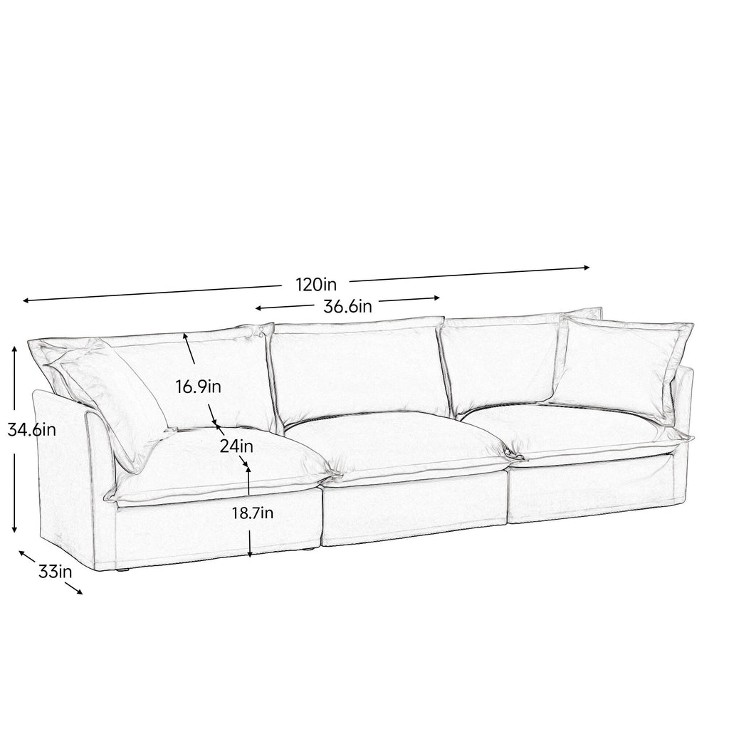 Slipcovered Sofa Couch, Modern 3 Seater Sofa with Suppleness Armrests, Chenille Fleece Deep Seat Sofa