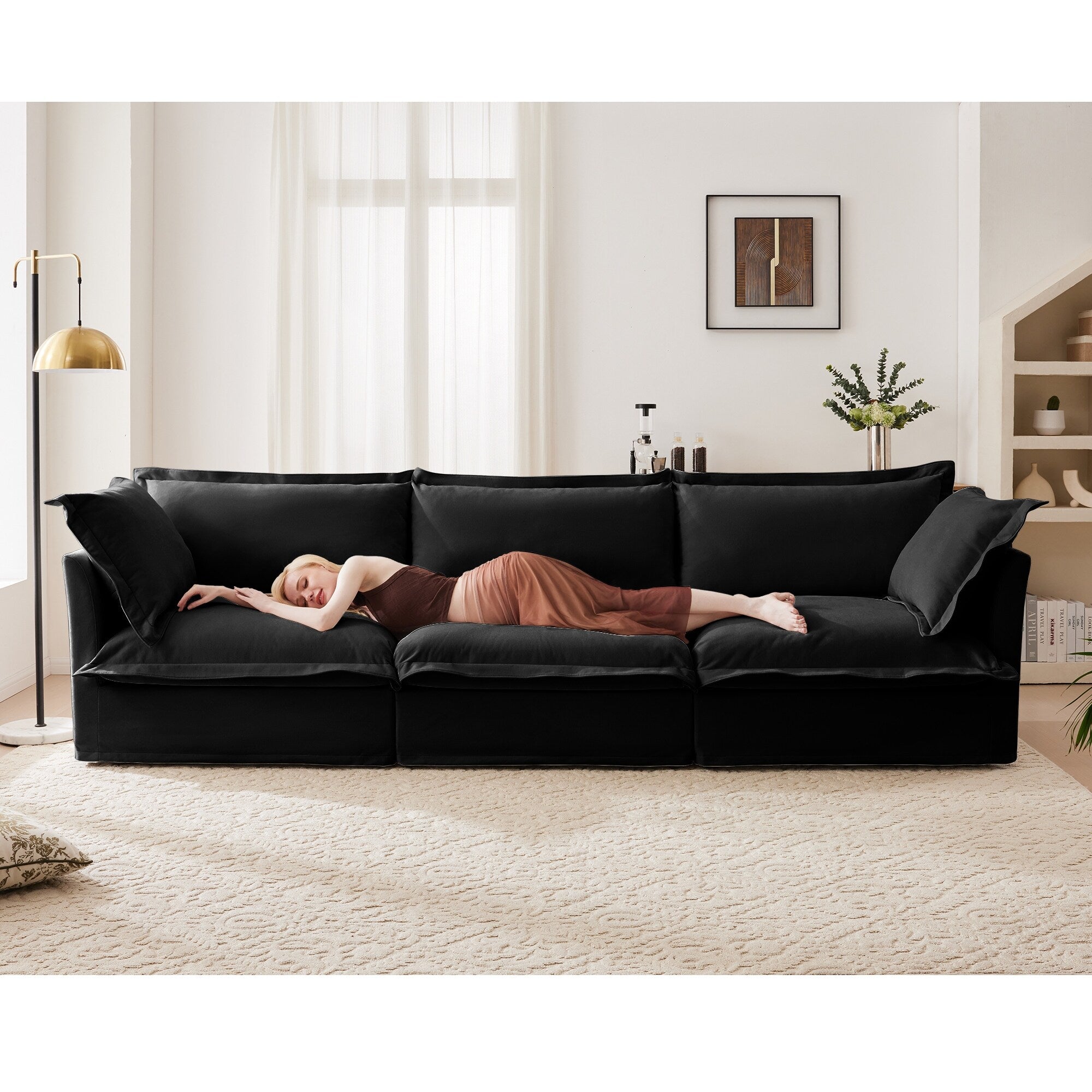 Slipcovered Sofa Couch, Modern 3 Seater Sofa with Suppleness Armrests, Chenille Fleece Deep Seat Sofa