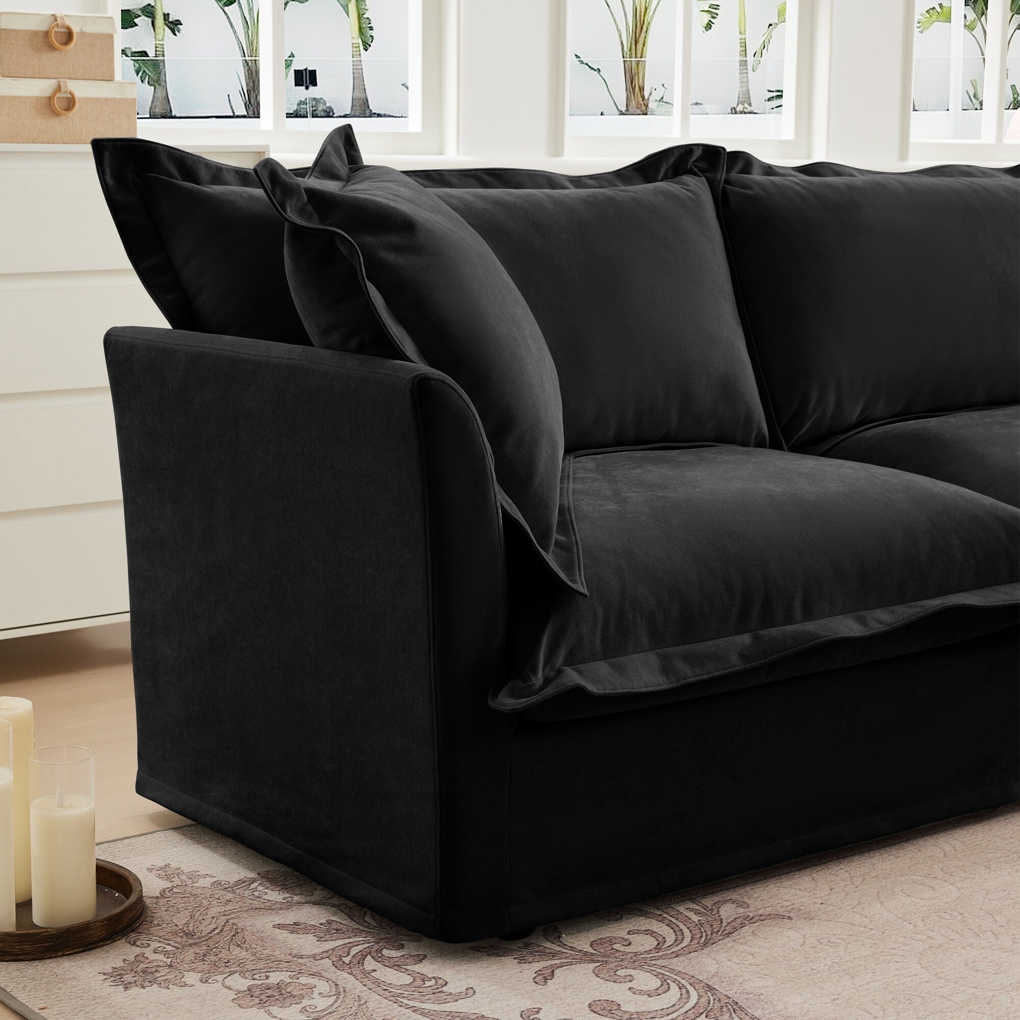 Slipcovered Sofa Couch, Modern 3 Seater Sofa with Suppleness Armrests, Chenille Fleece Deep Seat Sofa