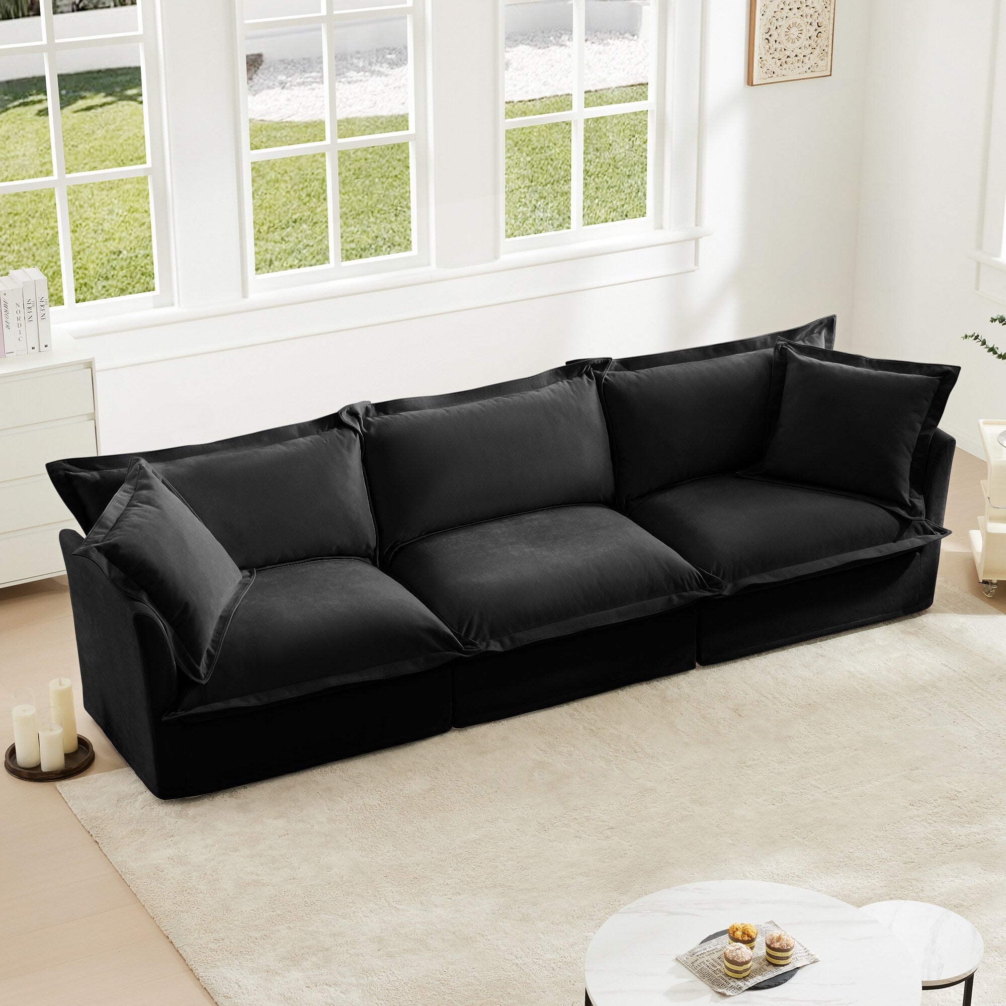 Slipcovered Sofa Couch, Modern 3 Seater Sofa with Suppleness Armrests, Chenille Fleece Deep Seat Sofa