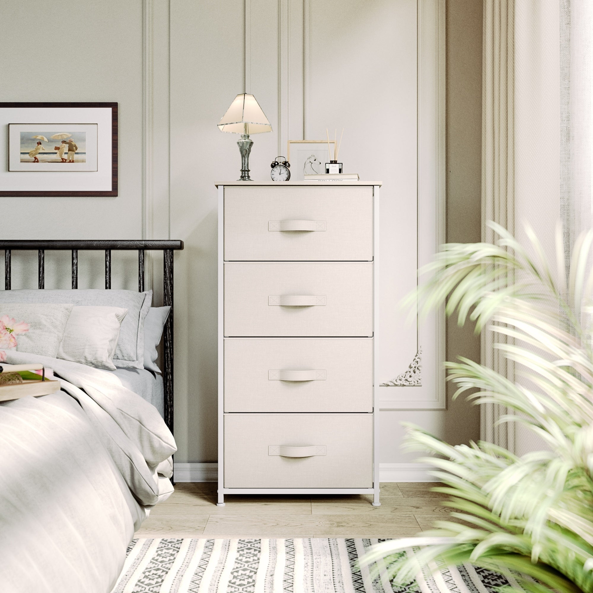 Modern 4/8/10-drawer Bedroom Fabric Dresser Storage Tower with Wood Top