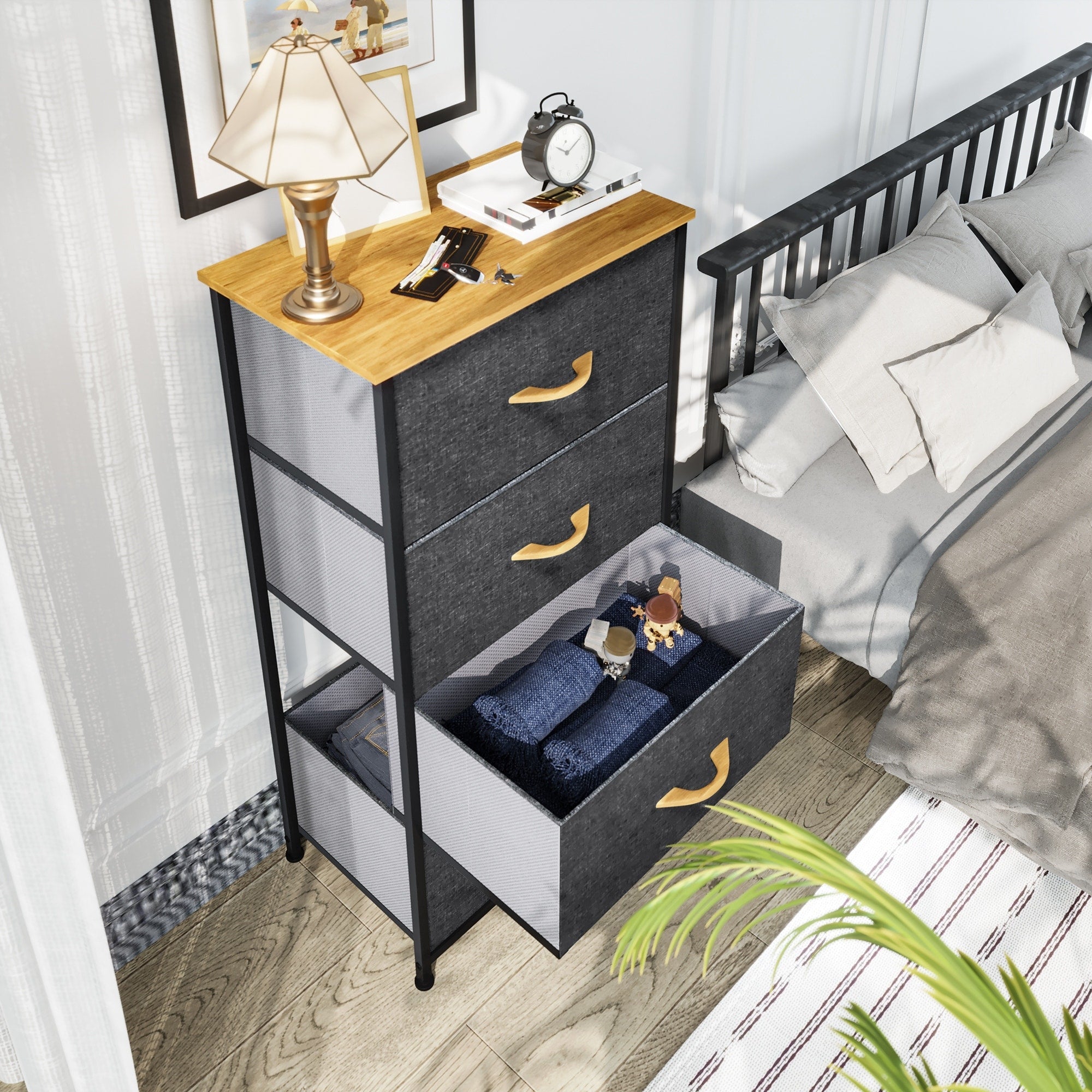 Modern 4/8/10-drawer Bedroom Fabric Dresser Storage Tower with Wood Top