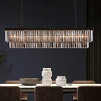 47 in. Smoked Gray and Black Modern Contemporary Crystal Chandelier 2-Tier Linear Kitchen Island Pendant Light for Dining Room