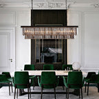 47 in. Smoked Gray and Black Modern Contemporary Crystal Chandelier 2-Tier Linear Kitchen Island Pendant Light for Dining Room