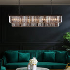47 in. Smoked Gray and Black Modern Contemporary Crystal Chandelier 2-Tier Linear Kitchen Island Pendant Light for Dining Room