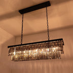 47 in. Smoked Gray and Black Modern Contemporary Crystal Chandelier 2-Tier Linear Kitchen Island Pendant Light for Dining Room