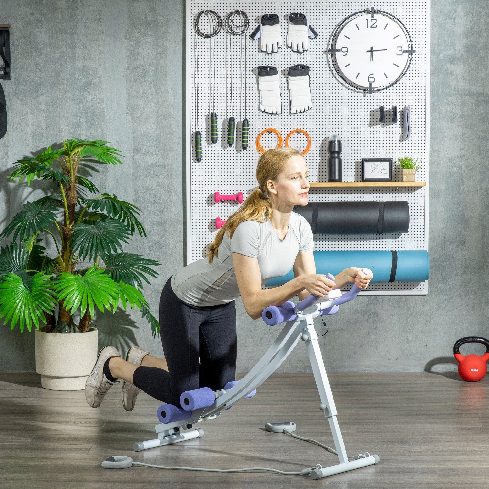 Soozier Foldable Ab Workout Equipment, Ab Machine with Four Adjustable Angles and Resistance Bands for Core and Stomach Exercise