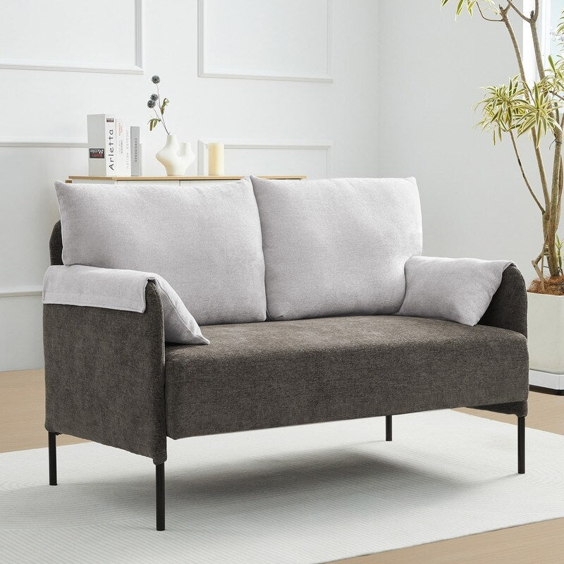 Two-Tone Loveseat Sofa with Wrapped Armrests