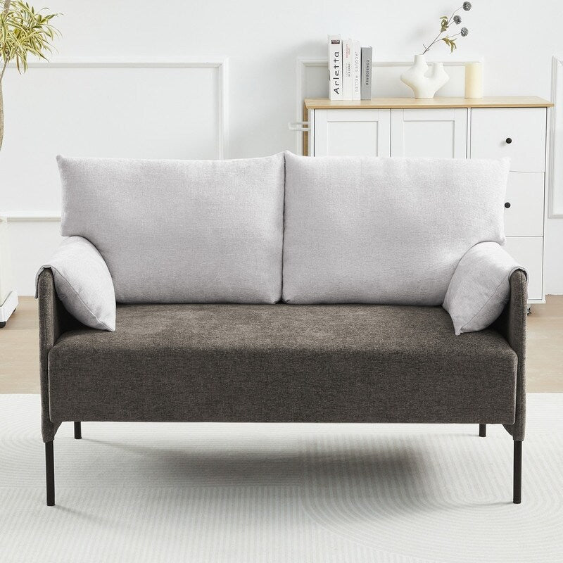 Two-Tone Loveseat Sofa with Wrapped Armrests