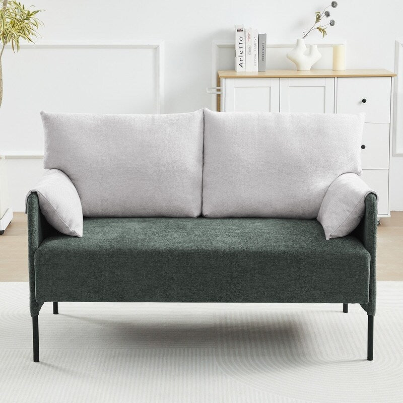 Two-Tone Loveseat Sofa with Wrapped Armrests