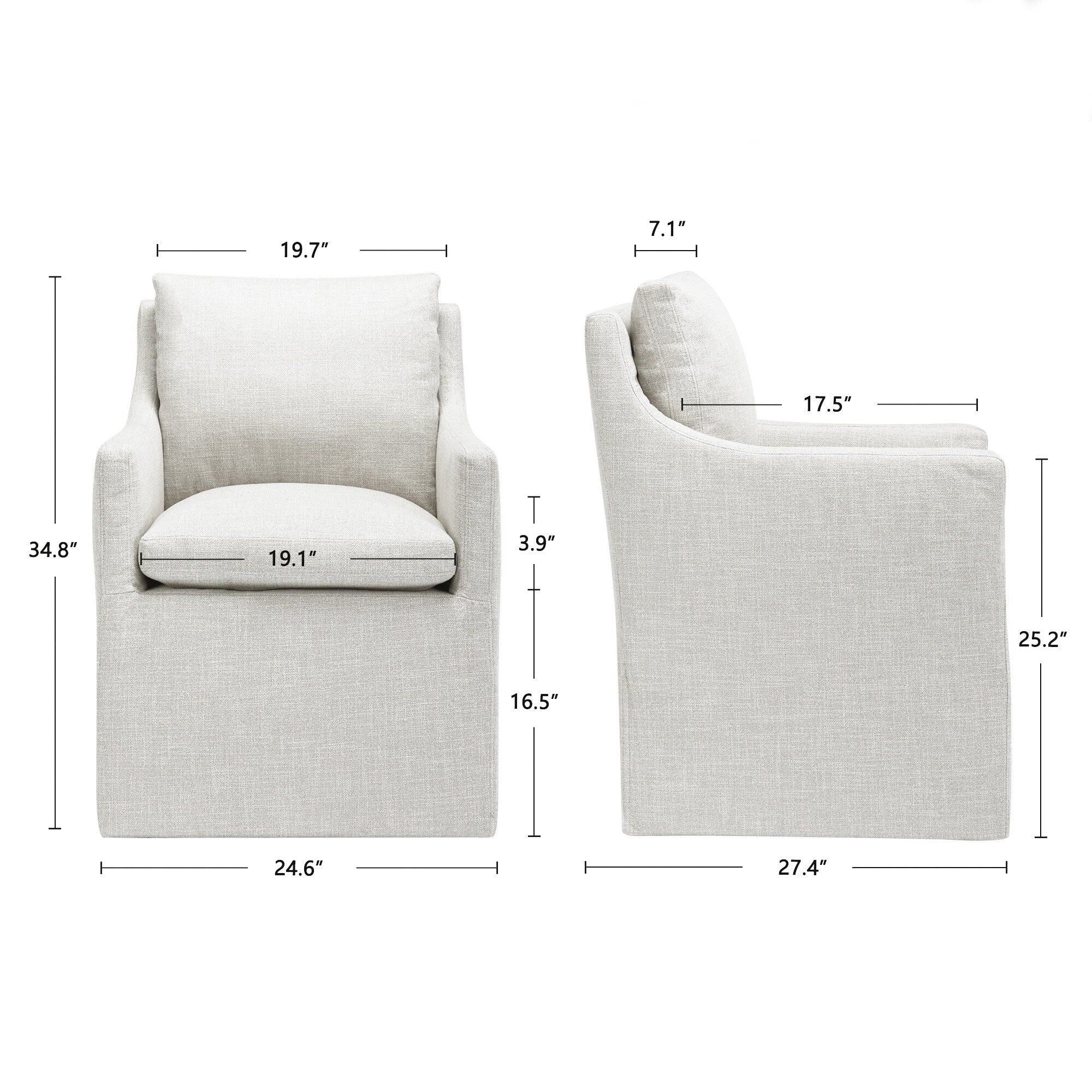 Upholstered Swiveling Rolling Linen Dining Chair