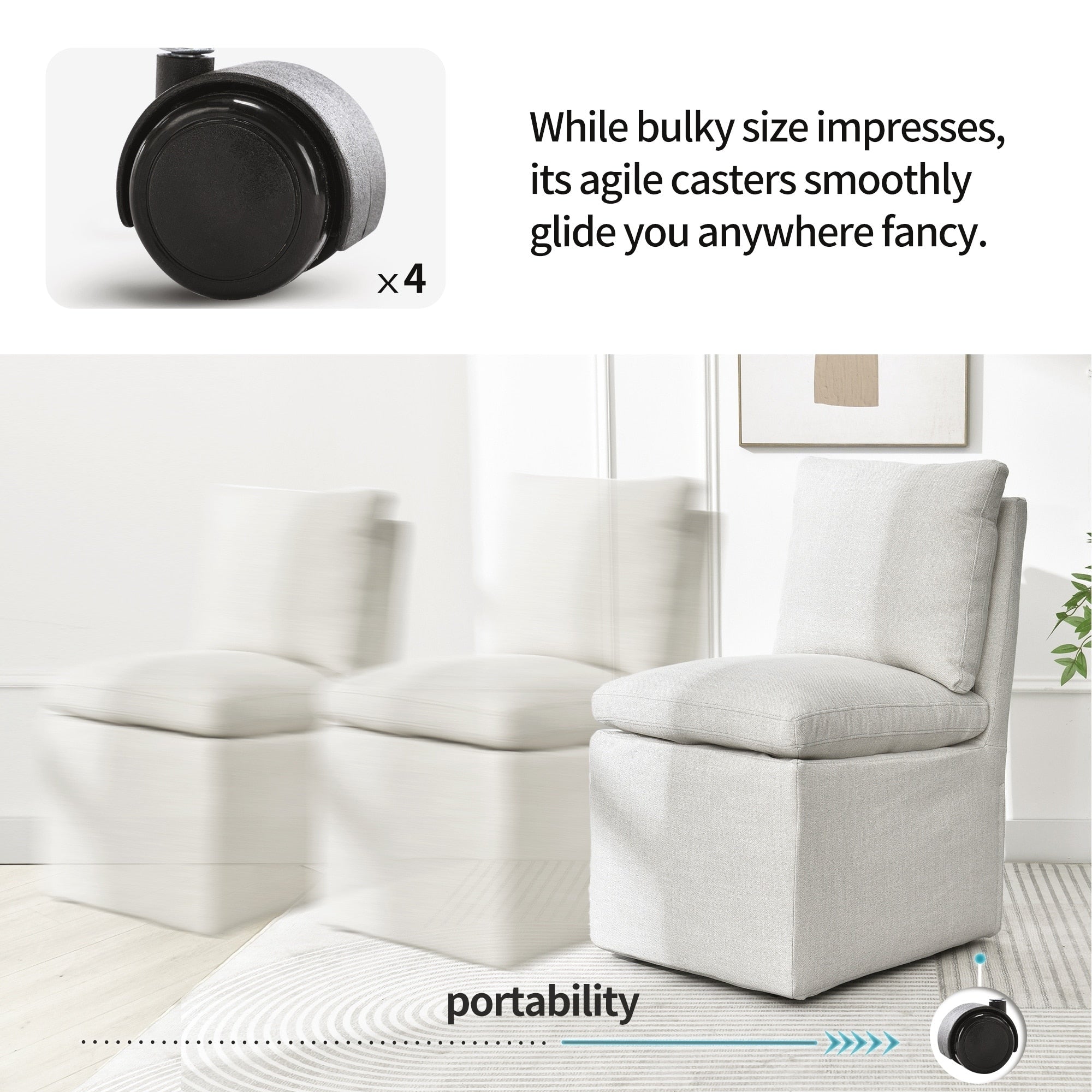 Upholstered Swiveling Rolling Linen Dining Chair