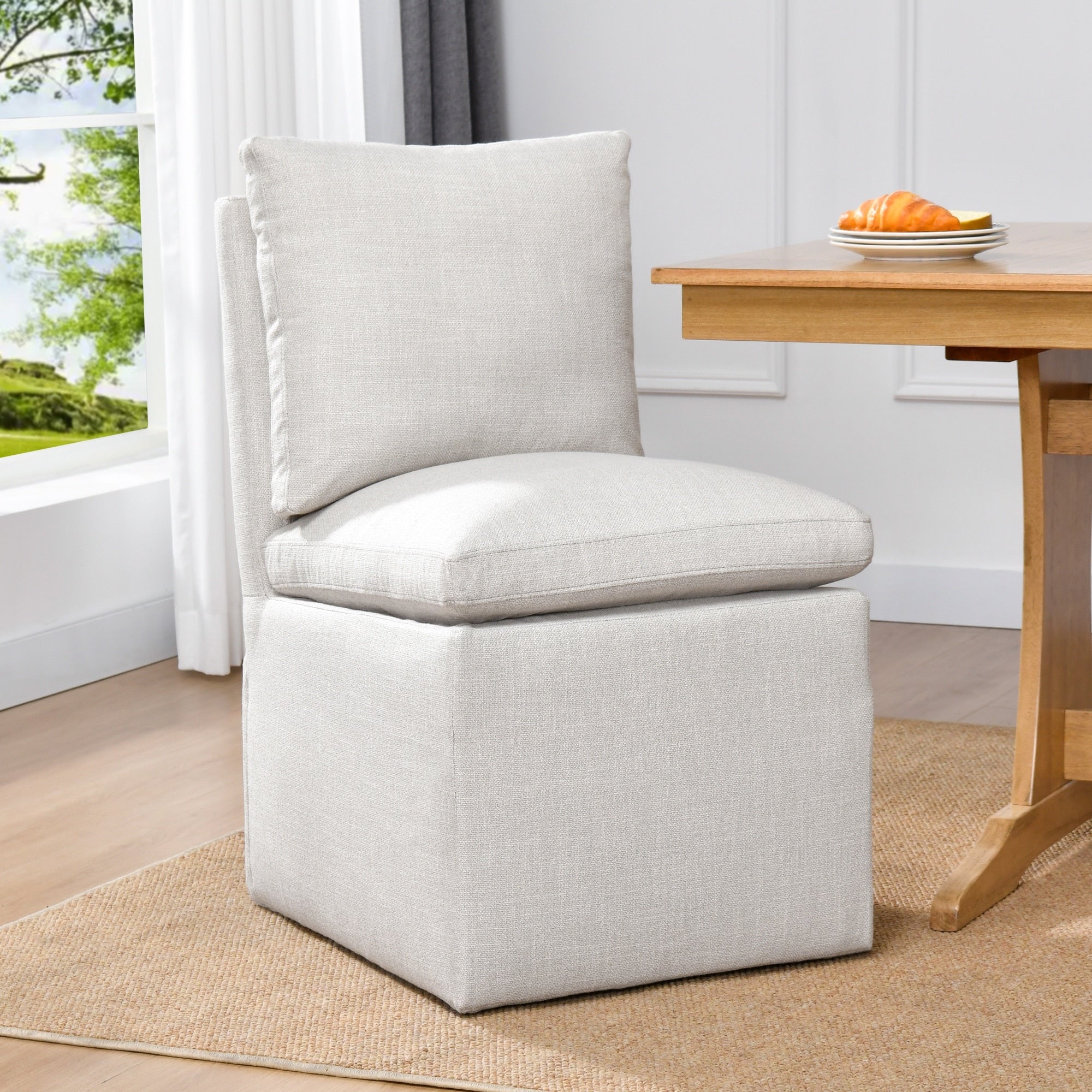 Upholstered Swiveling Rolling Linen Dining Chair