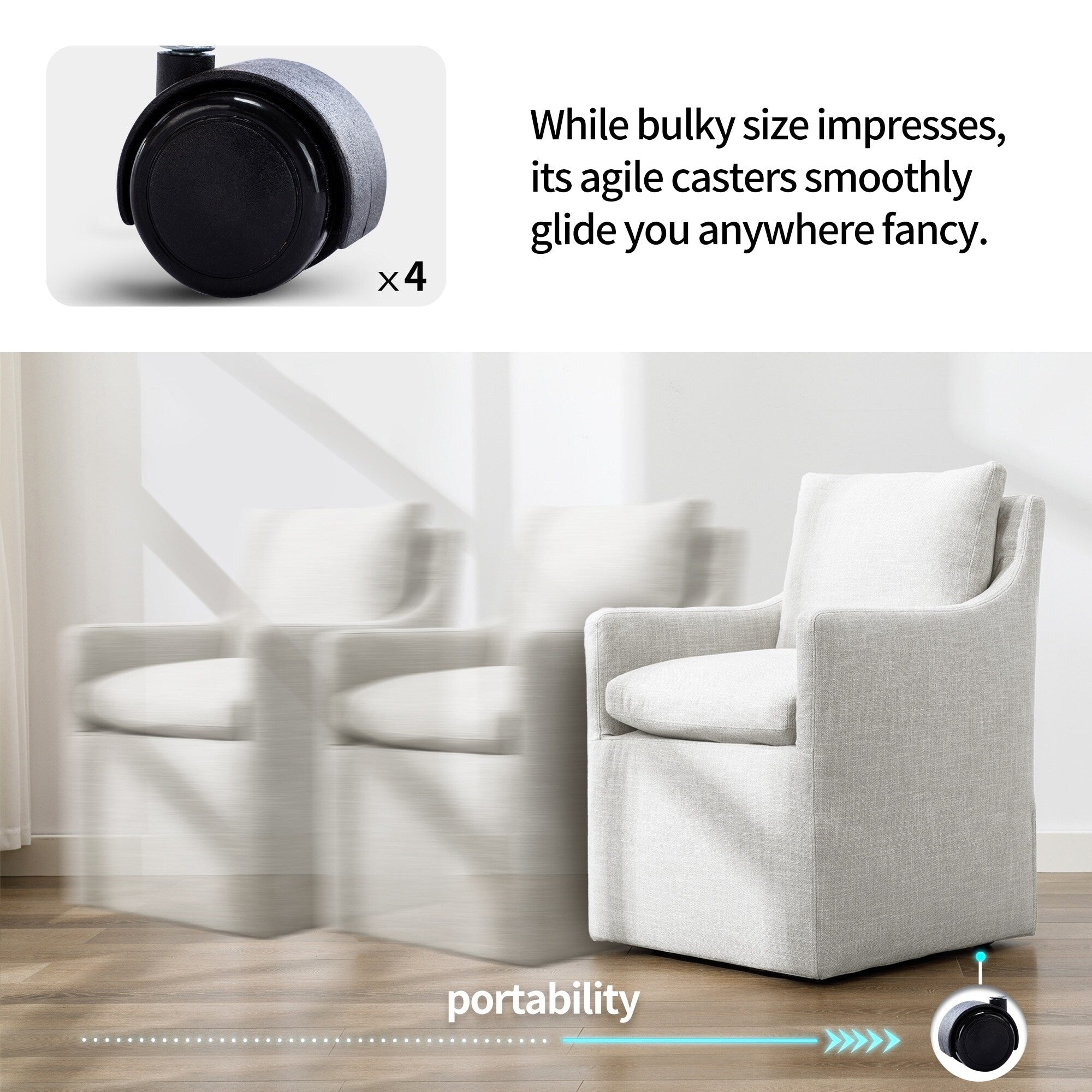 Upholstered Swiveling Rolling Linen Dining Chair