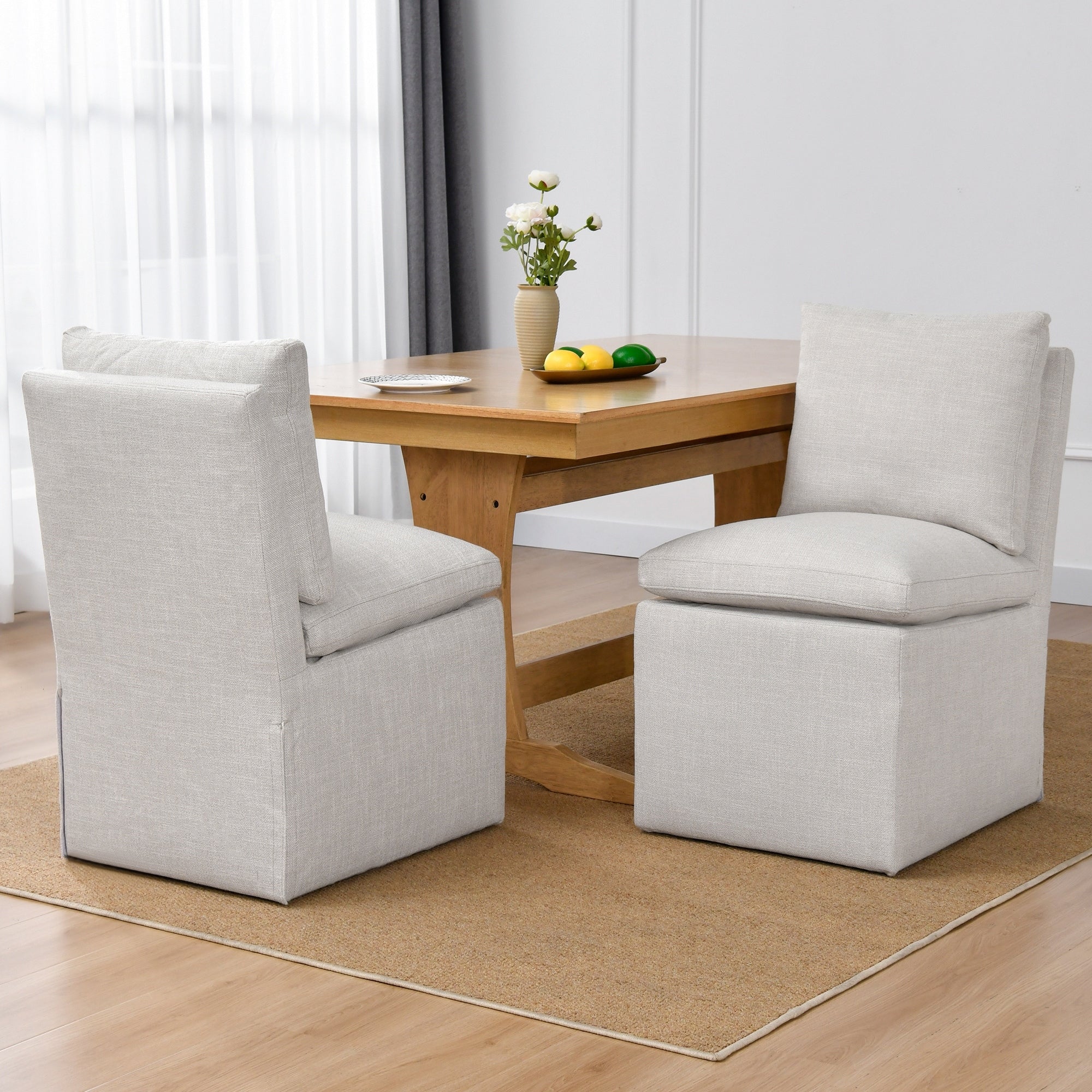 Upholstered Swiveling Rolling Linen Dining Chair