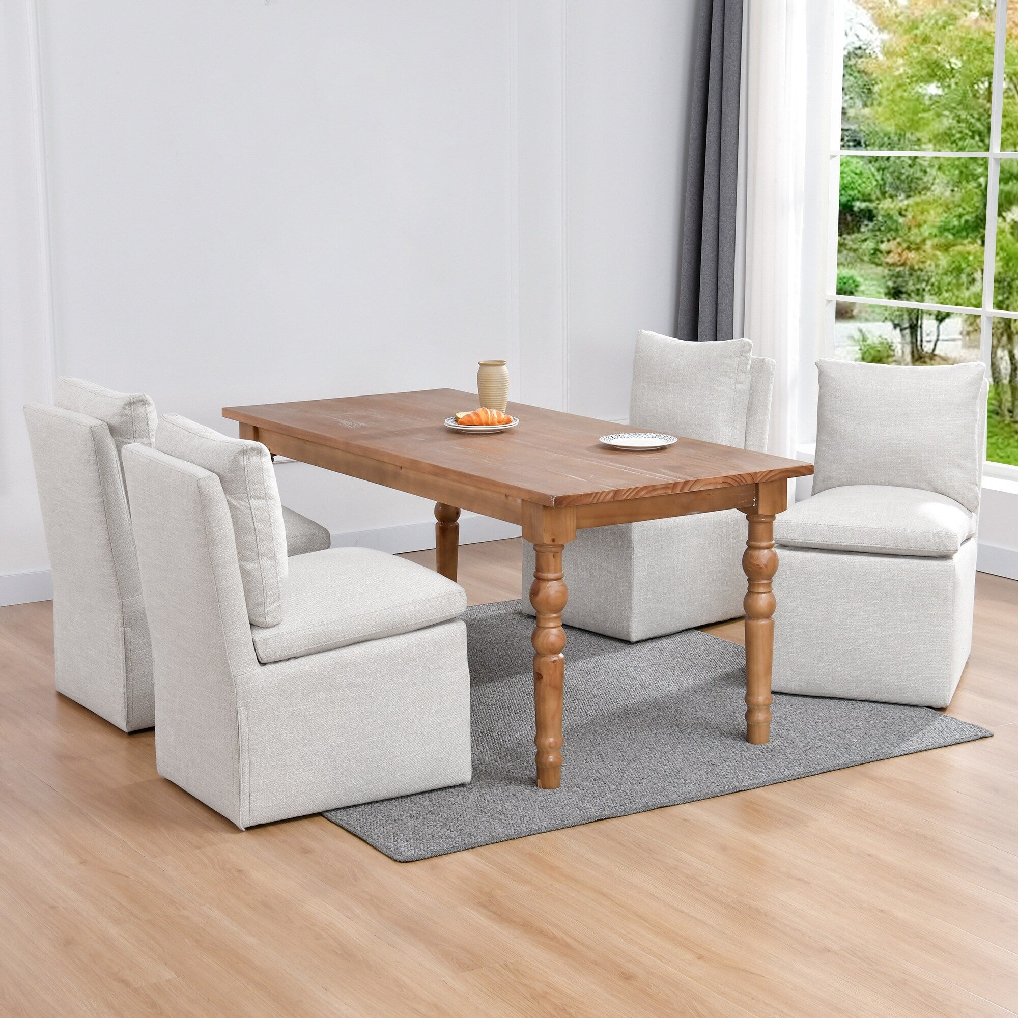 Upholstered Swiveling Rolling Linen Dining Chair