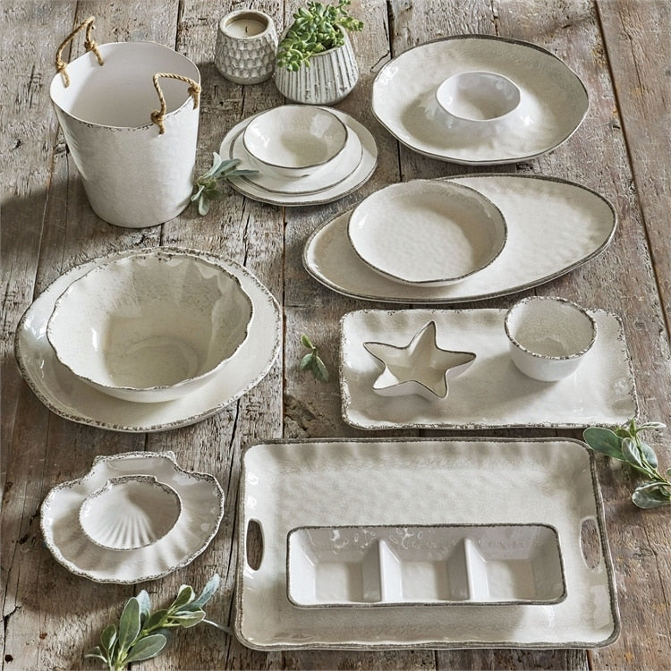 10.75 in. Veranda Cracked Glazed Solid Melamine Plastic Dinnerware Plates Set of 4 Dishwasher Safe Indoor Outdoor Ivory