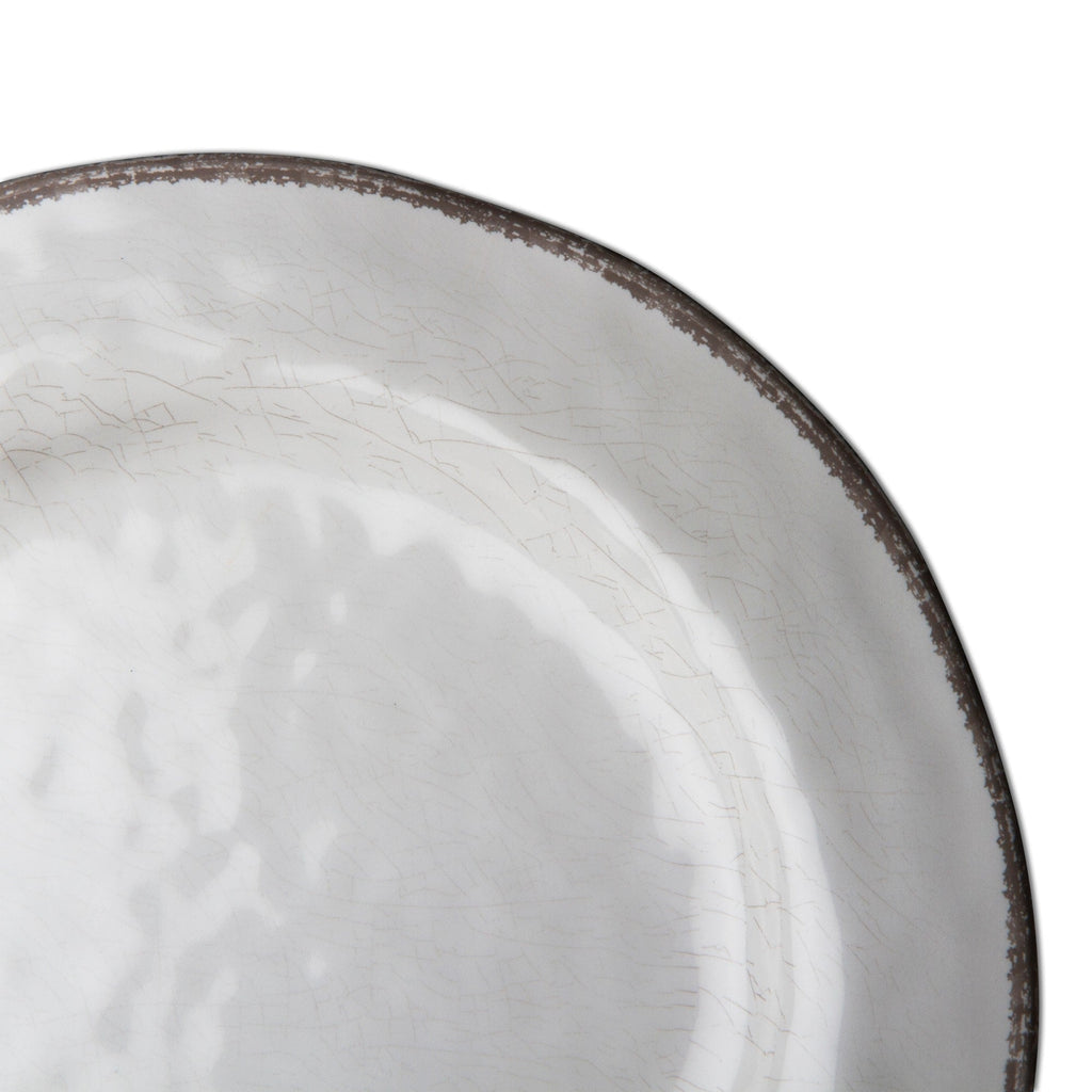 10.75 in. Veranda Cracked Glazed Solid Melamine Plastic Dinnerware Plates Set of 4 Dishwasher Safe Indoor Outdoor Ivory