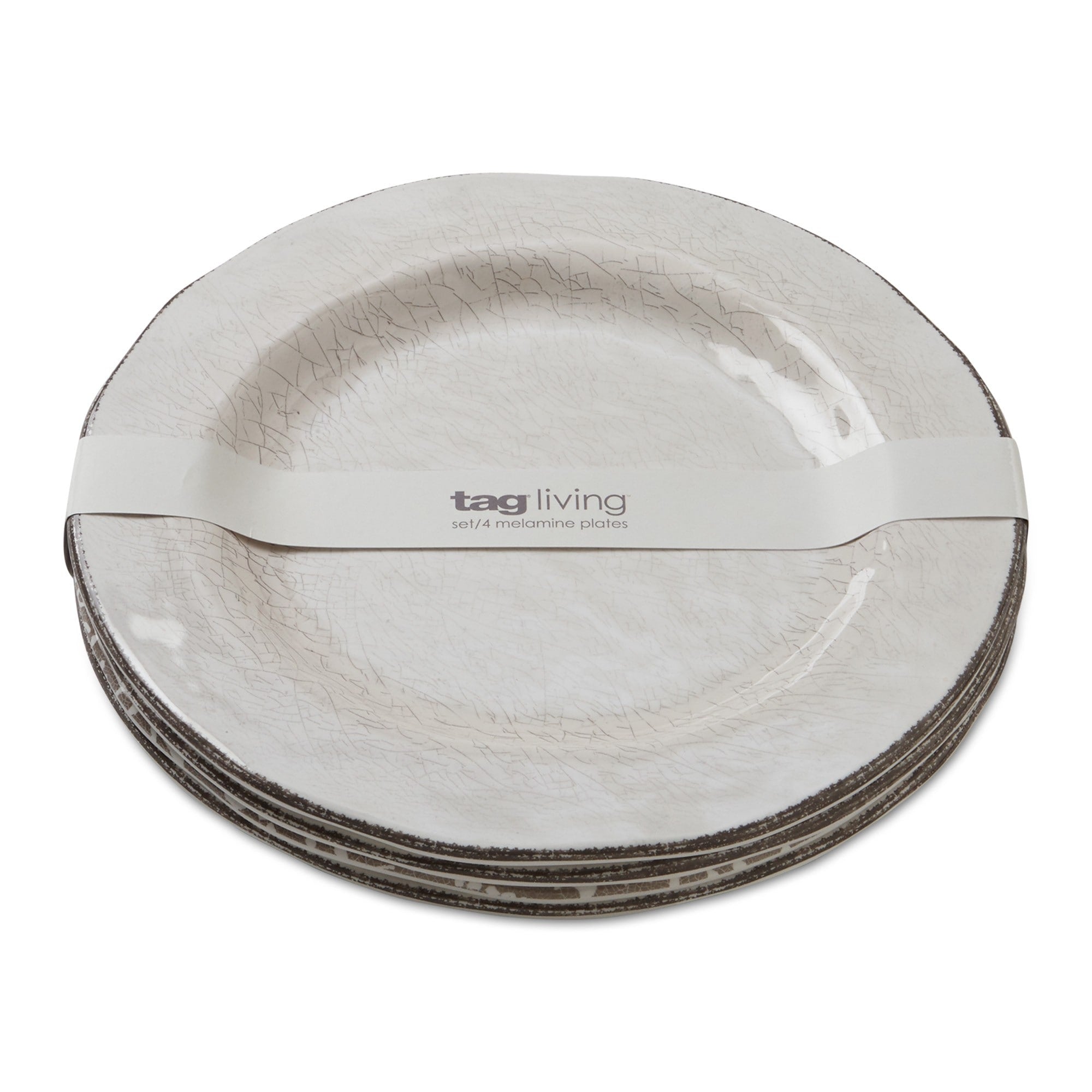 10.75 in. Veranda Cracked Glazed Solid Melamine Plastic Dinnerware Plates Set of 4 Dishwasher Safe Indoor Outdoor Ivory