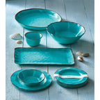 10.75 in. Veranda Cracked Glazed Solid Melamine Plastic Dinnerware Plates Set of 4 Dishwasher Safe Indoor Outdoor Blue