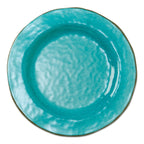 10.75 in. Veranda Cracked Glazed Solid Melamine Plastic Dinnerware Plates Set of 4 Dishwasher Safe Indoor Outdoor Blue