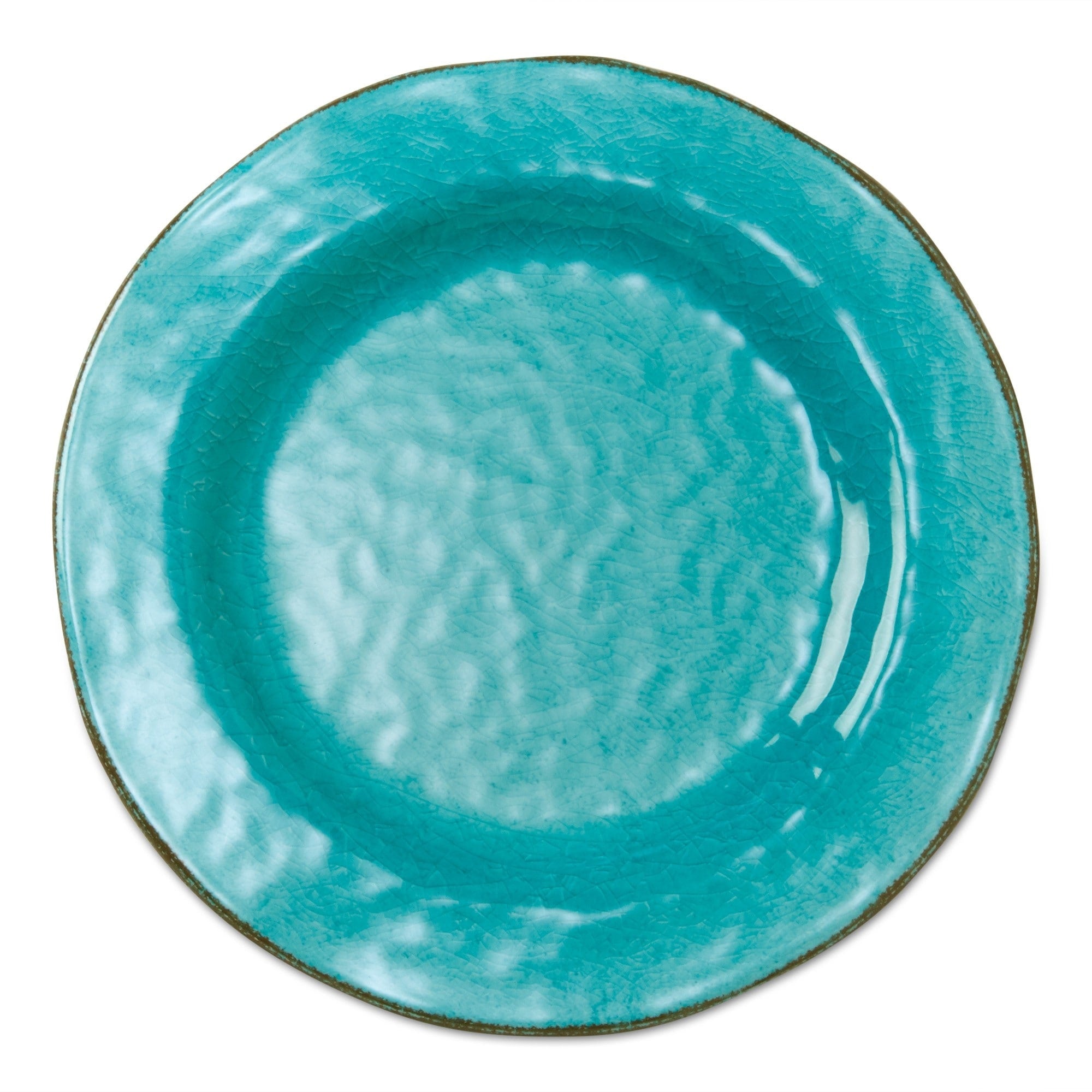 10.75 in. Veranda Cracked Glazed Solid Melamine Plastic Dinnerware Plates Set of 4 Dishwasher Safe Indoor Outdoor Blue