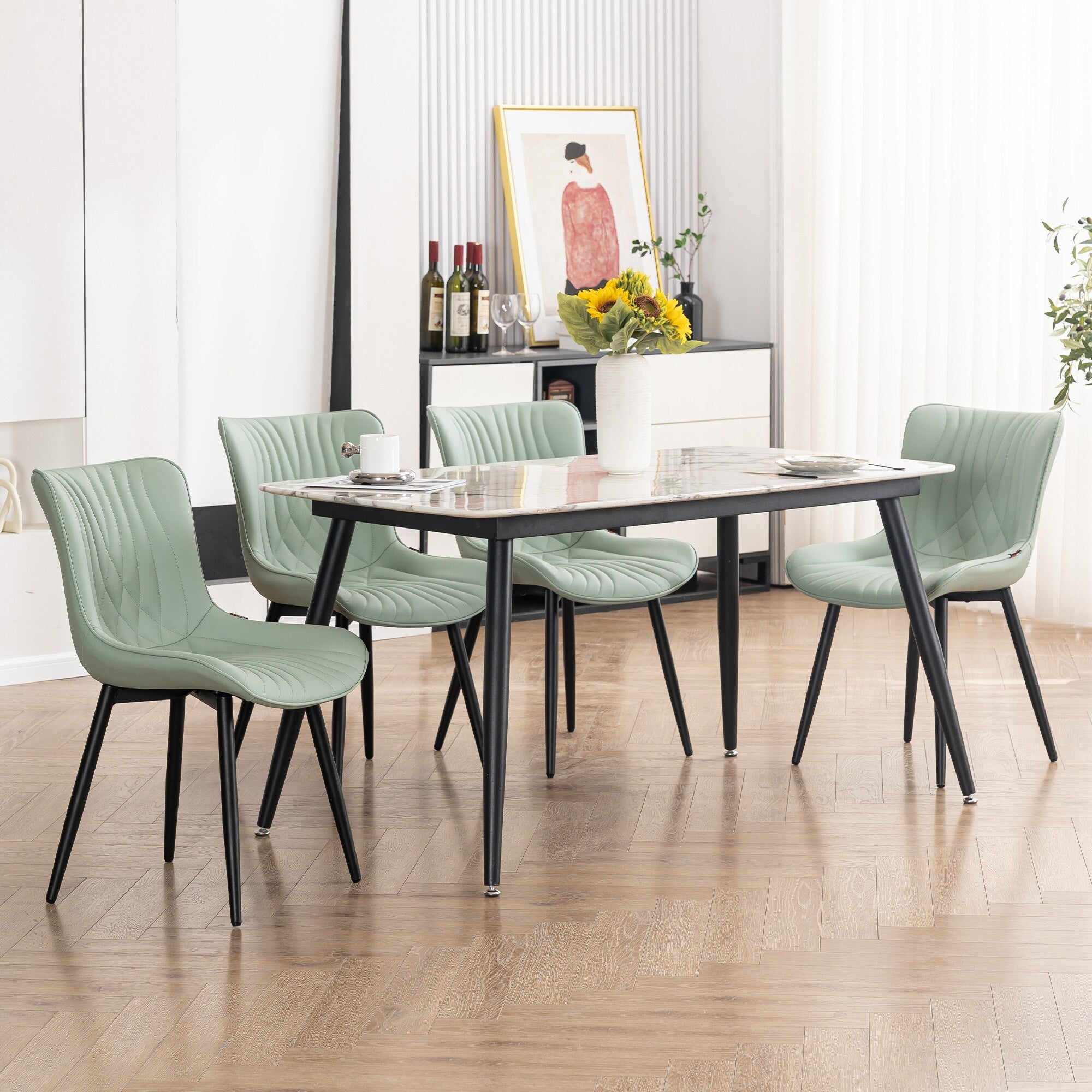 Modern Upholstered Leather Armless Dining Chairs Set of 2