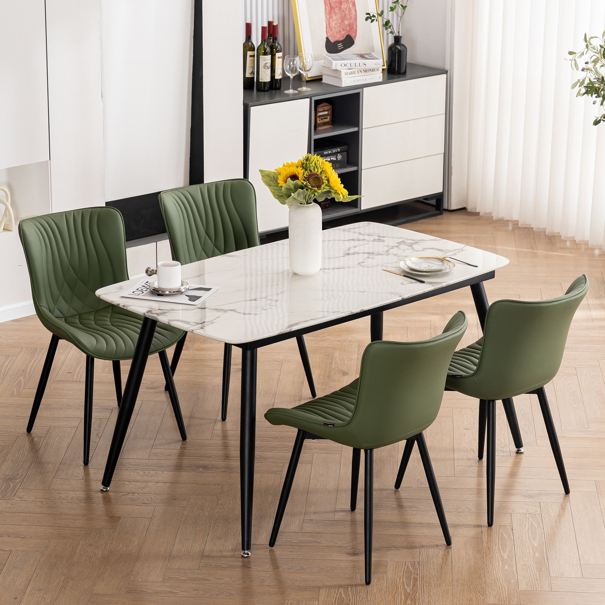 Modern Upholstered Leather Armless Dining Chairs Set of 2