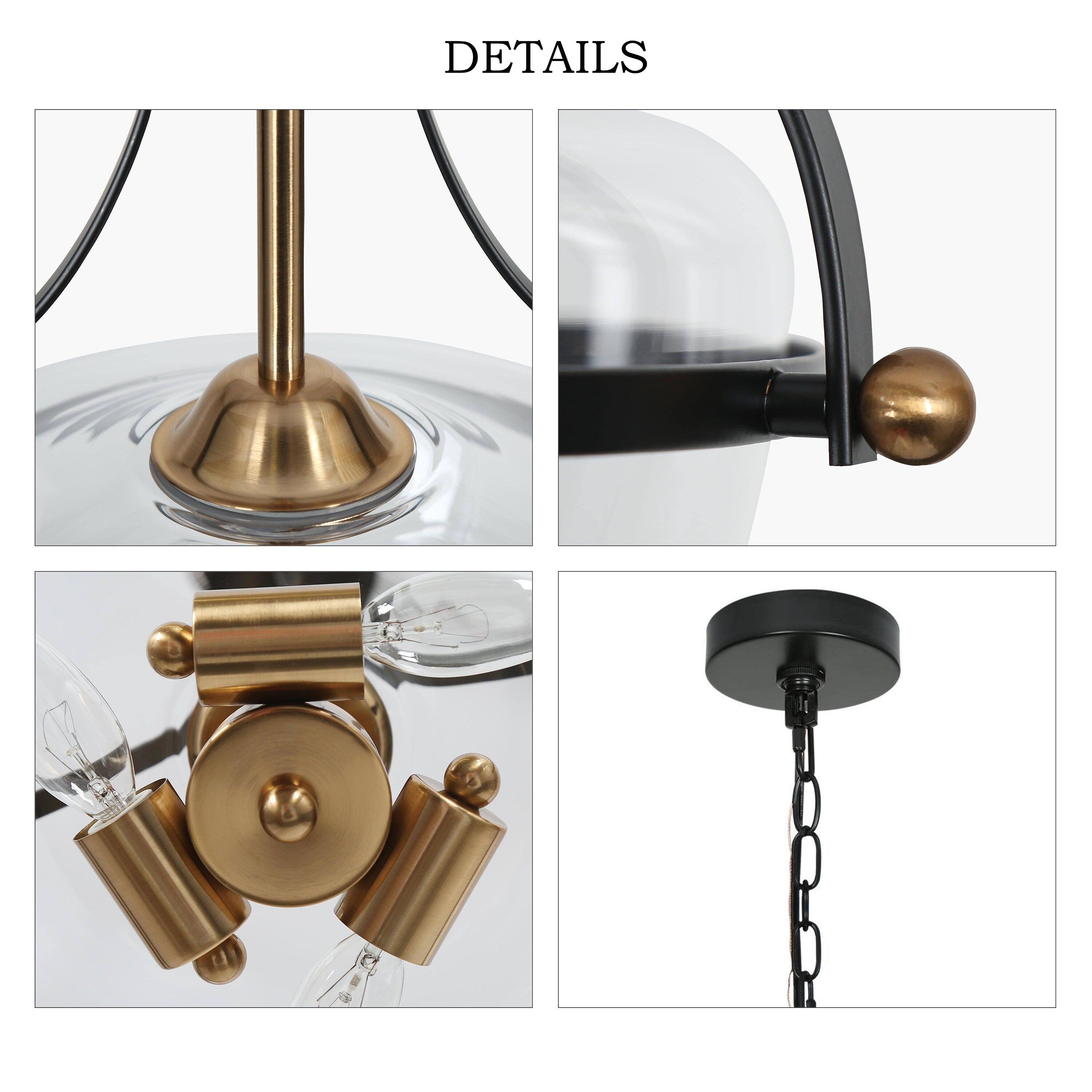 Zelena Modern Farmhouse Black Gold Chandelier 3-Light Glass Pendant Light for Kitchen Island Dining Room