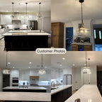 Zelena Modern Farmhouse Black Gold Chandelier 3-Light Glass Pendant Light for Kitchen Island Dining Room