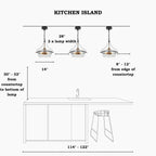 Zelena Modern Farmhouse Black Gold Chandelier 3-Light Glass Pendant Light for Kitchen Island Dining Room