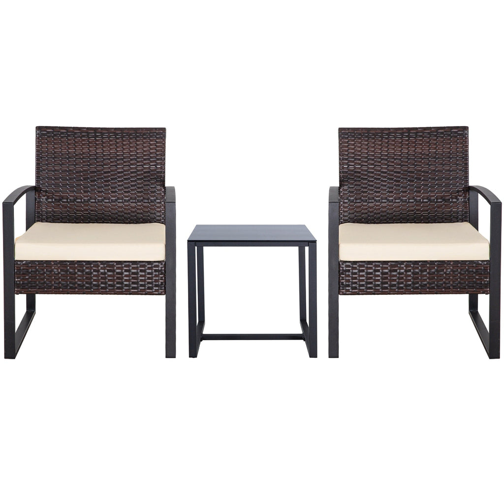 Zenova 3 Piece Outdoor Patio Convensation Set, Wicker Table and Chairs Set of 2, All-Weather Rattan Balcony Furniture Set