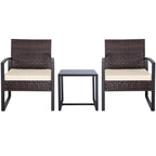 Zenova 3 Piece Outdoor Patio Convensation Set, Wicker Table and Chairs Set of 2, All-Weather Rattan Balcony Furniture Set
