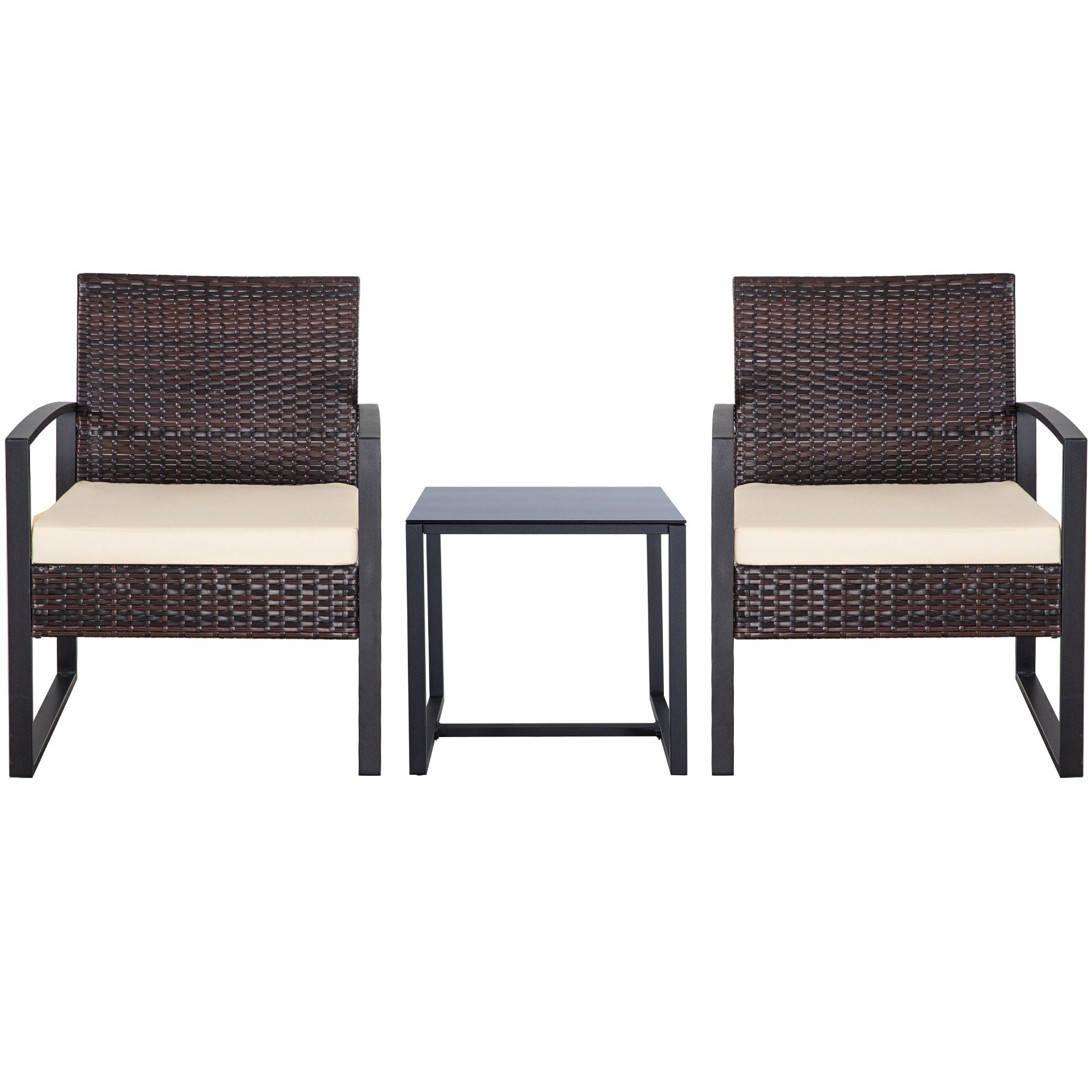 Zenova 3 Piece Outdoor Patio Convensation Set, Wicker Table and Chairs Set of 2, All-Weather Rattan Balcony Furniture Set