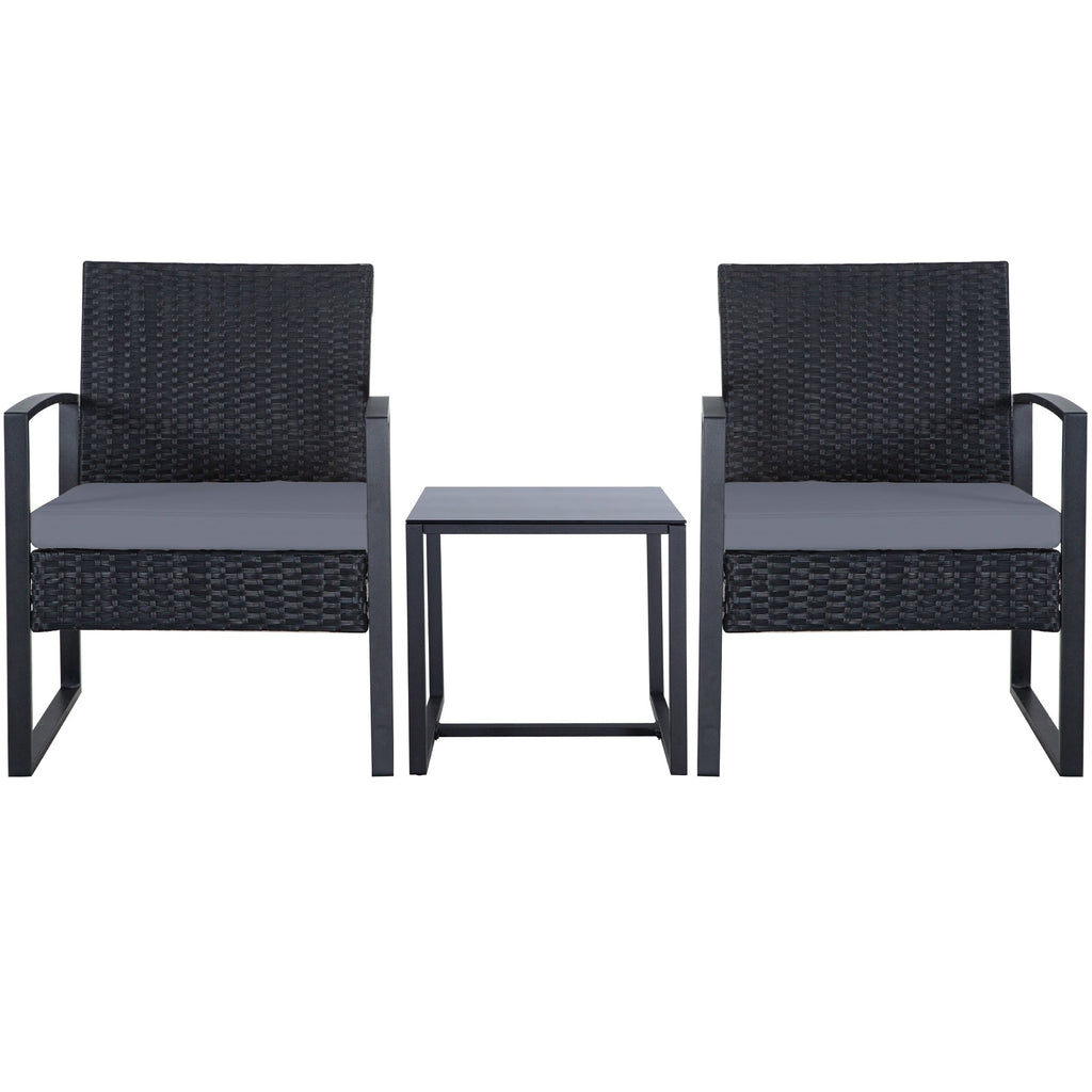 Zenova 3 Piece Outdoor Patio Convensation Set, Wicker Table and Chairs Set of 2, All-Weather Rattan Balcony Furniture Set