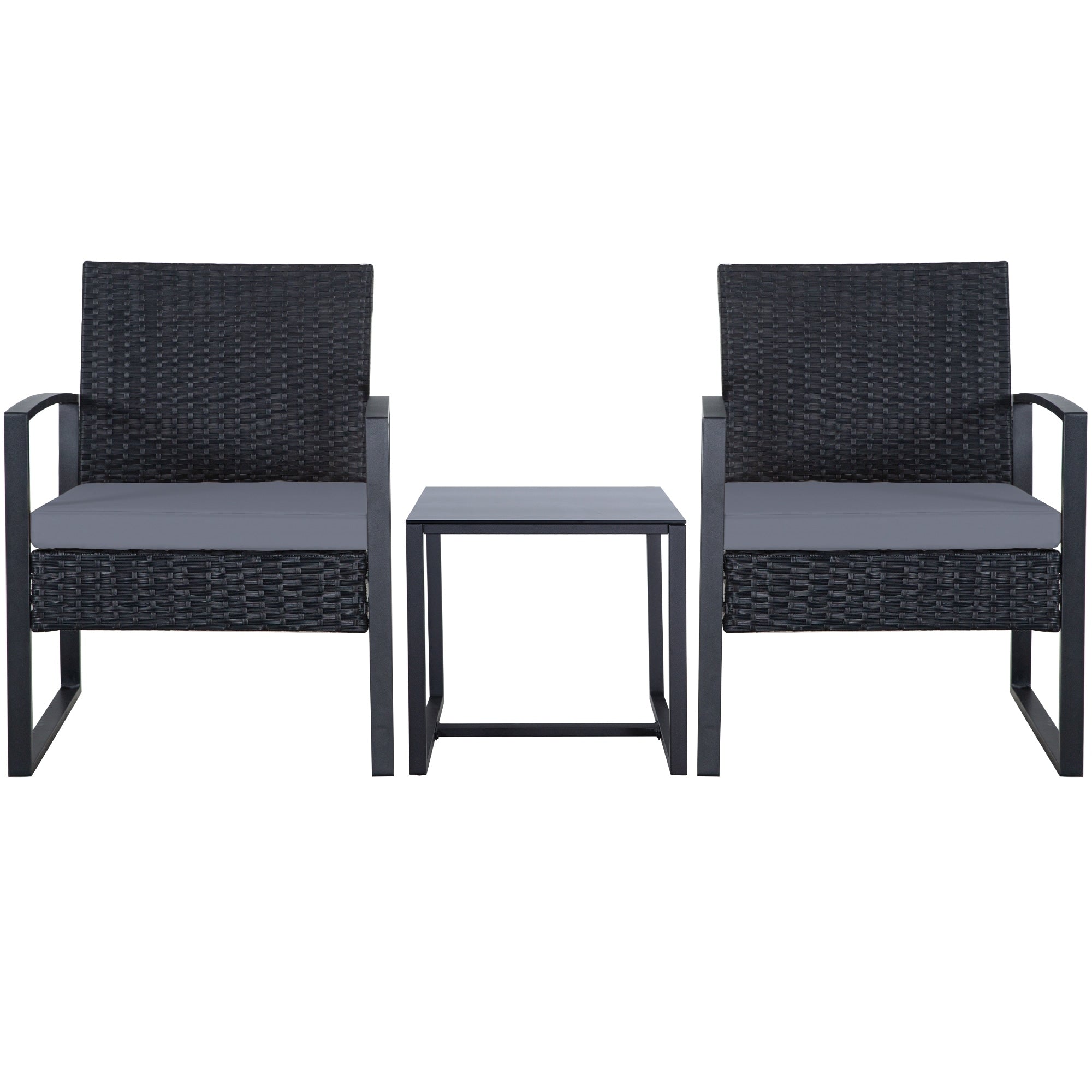 Zenova 3 Piece Outdoor Patio Convensation Set, Wicker Table and Chairs Set of 2, All-Weather Rattan Balcony Furniture Set