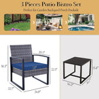 Zenova 3 Piece Outdoor Patio Convensation Set, Wicker Table and Chairs Set of 2, All-Weather Rattan Balcony Furniture Set