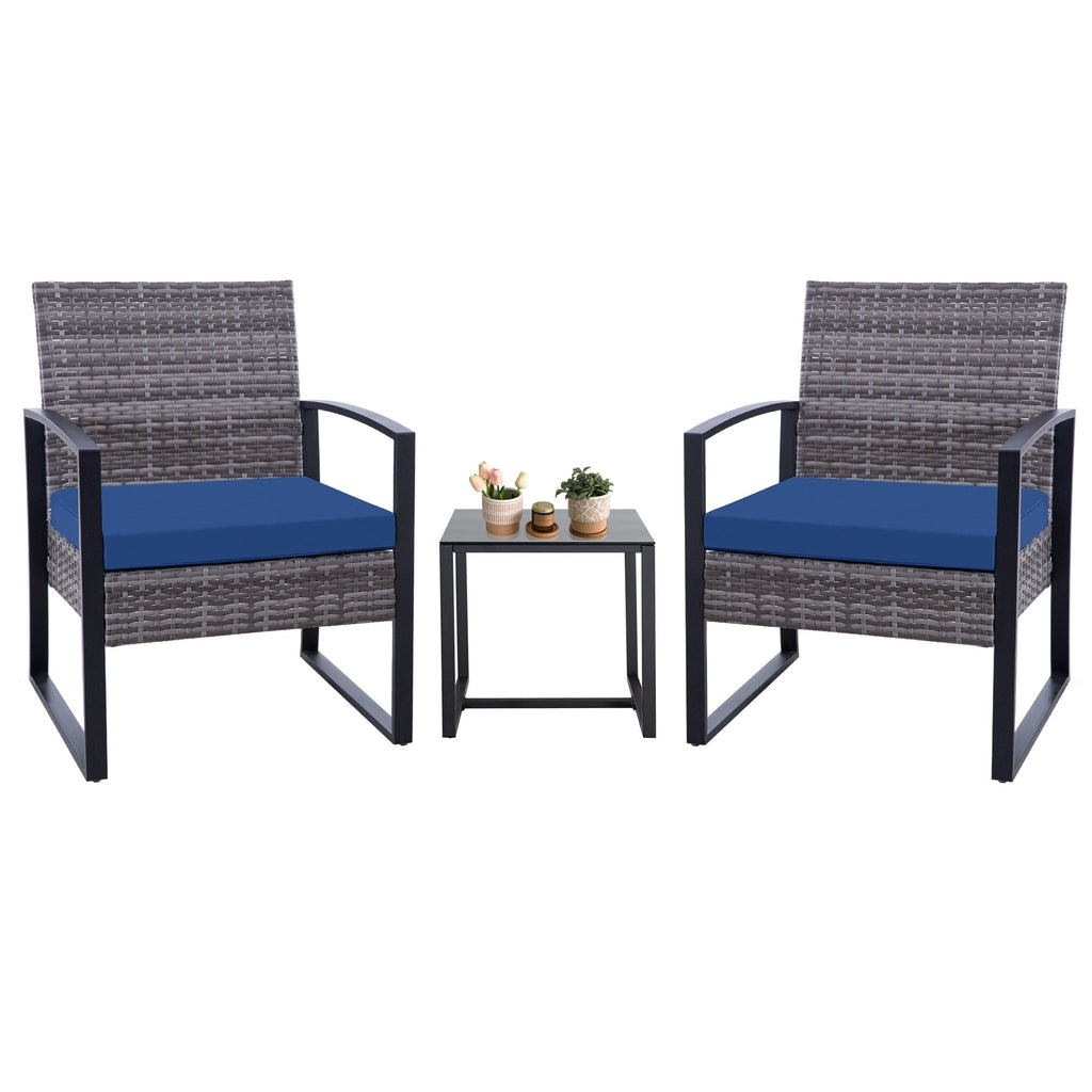 Zenova 3 Piece Outdoor Patio Convensation Set, Wicker Table and Chairs Set of 2, All-Weather Rattan Balcony Furniture Set