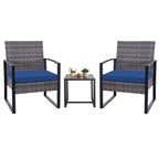 Zenova 3 Piece Outdoor Patio Convensation Set, Wicker Table and Chairs Set of 2, All-Weather Rattan Balcony Furniture Set