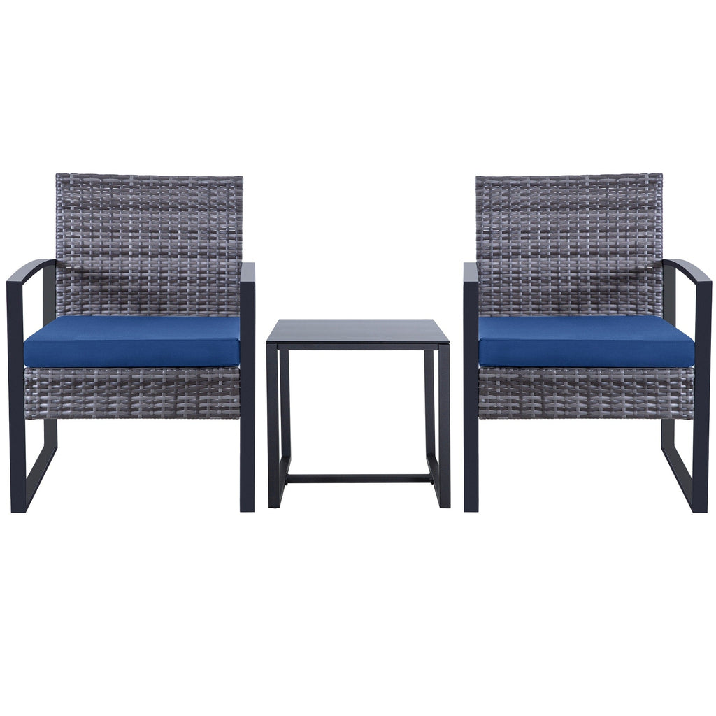 Zenova 3 Piece Outdoor Patio Convensation Set, Wicker Table and Chairs Set of 2, All-Weather Rattan Balcony Furniture Set