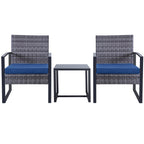 Zenova 3 Piece Outdoor Patio Convensation Set, Wicker Table and Chairs Set of 2, All-Weather Rattan Balcony Furniture Set