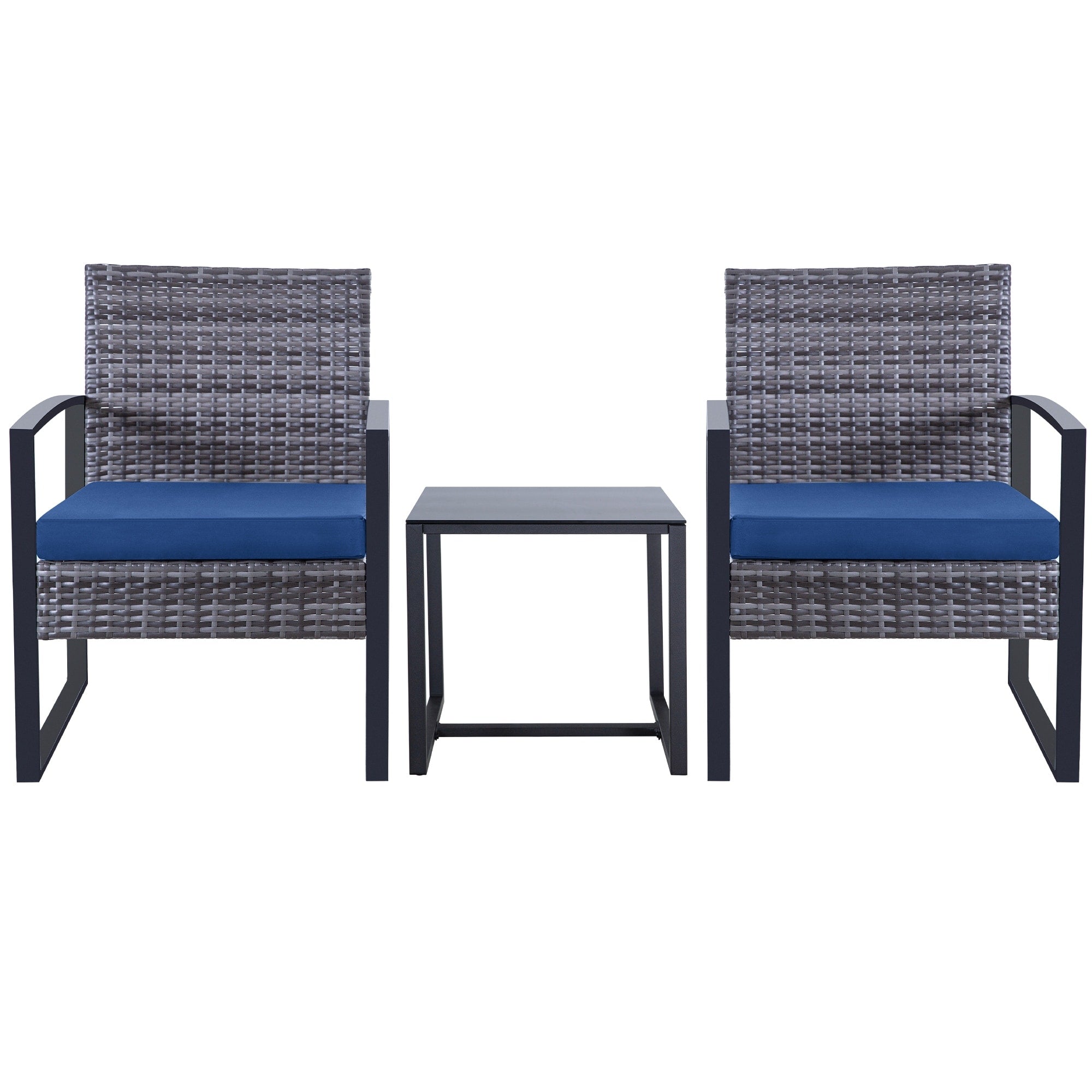 Zenova 3 Piece Outdoor Patio Convensation Set, Wicker Table and Chairs Set of 2, All-Weather Rattan Balcony Furniture Set